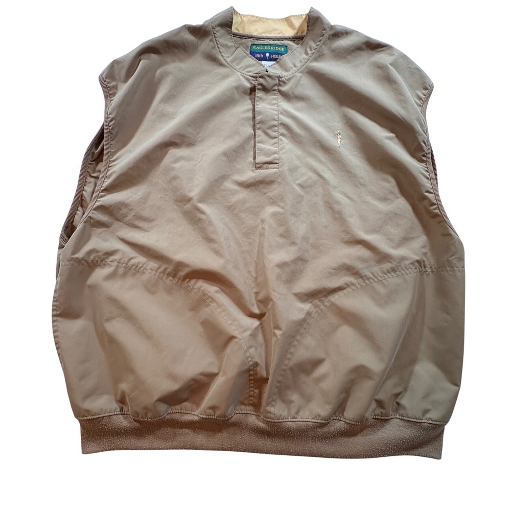Eagles Ridge Golf Vest Mens XL Tan Windbreaker Sleeveless Pullover 19th Hole
